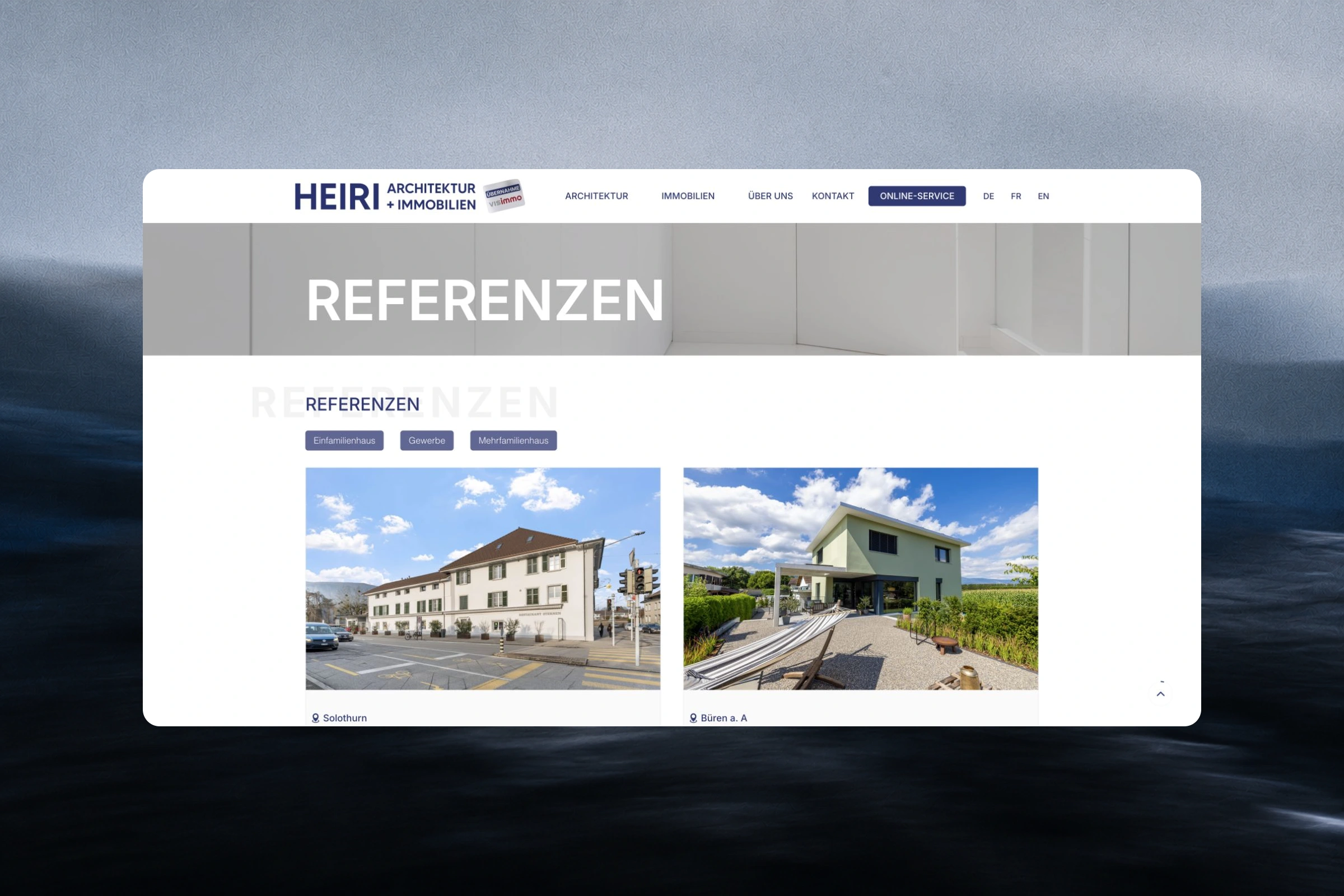 Referenzen – Die Referenzen-Seite bündelt ausgewählte Architekturprojekte von Heiri Architektur + Immobilien AG.