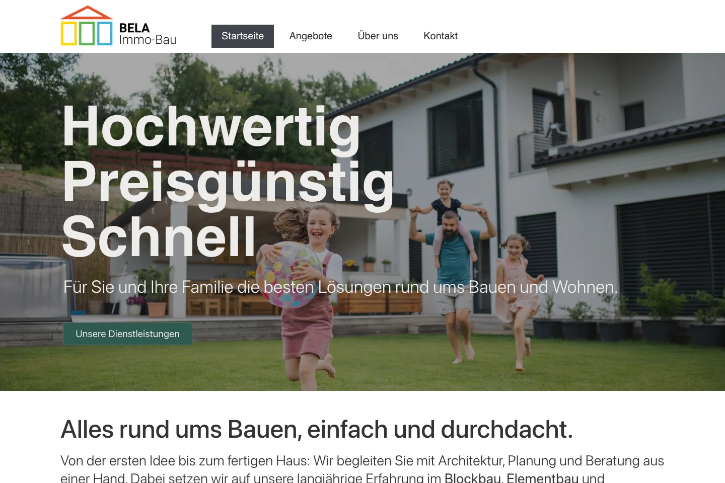 Startseite – Einstieg in den Webauftritt von BELA Immo-Bau.
